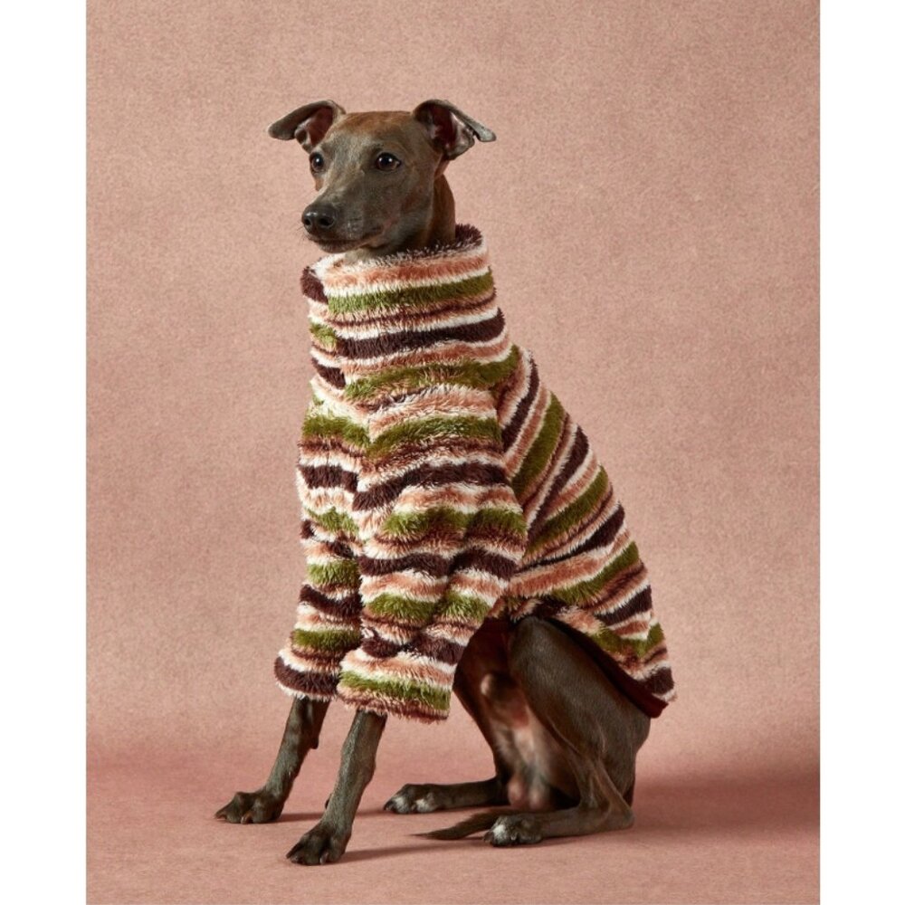 PETSIN Winter Warm High Neck Fashionable Brown Green Stripe Small Dog Sweater